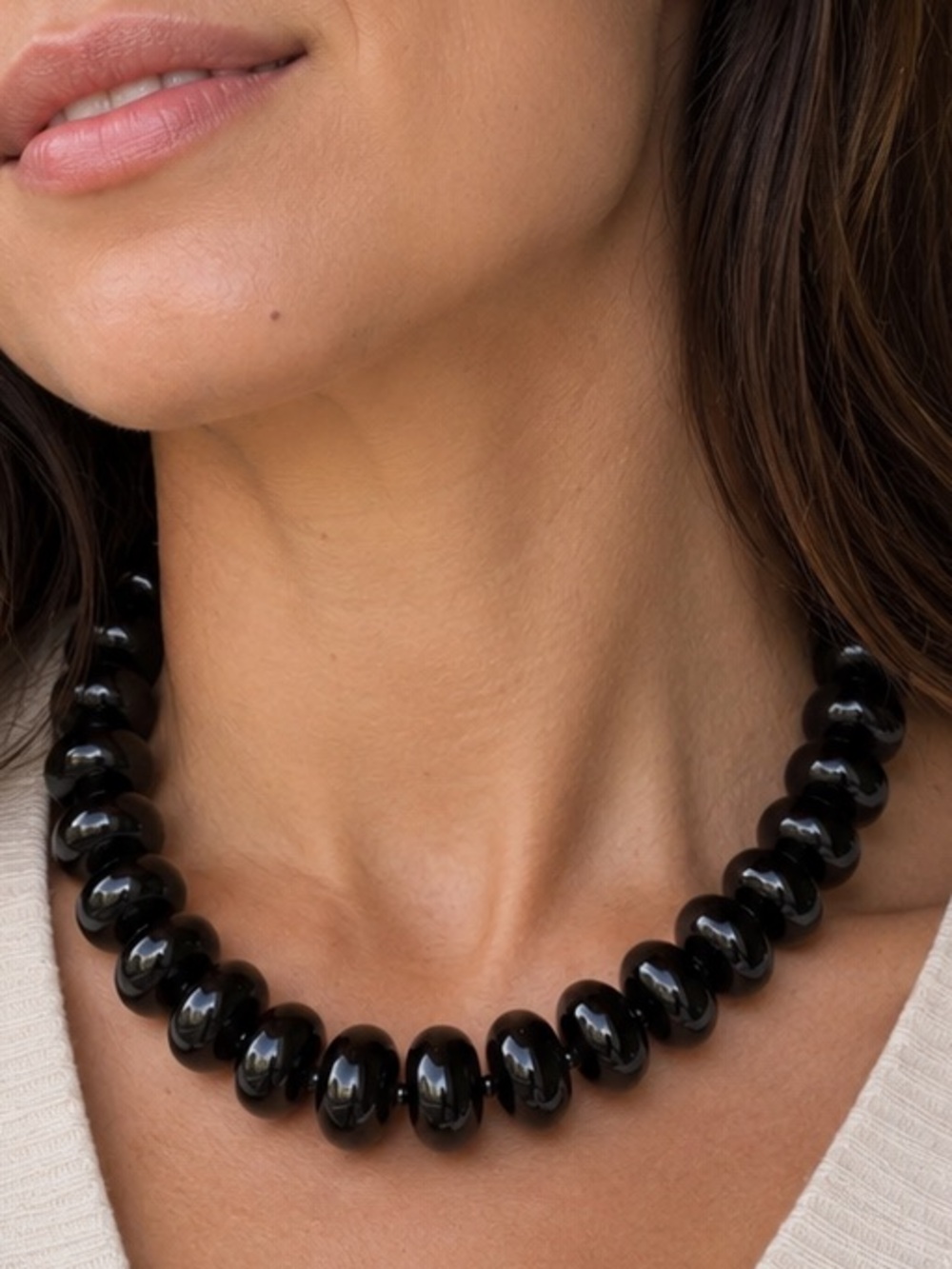 Chunky Classic Black Beaded Statement Necklace - Women Jewelry
